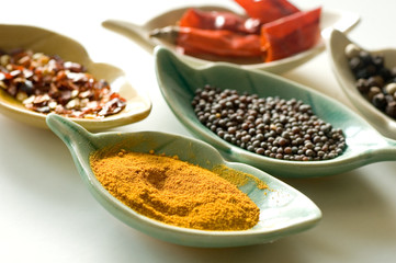 Spices in leaf shaped bowls