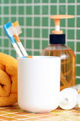 Fototapeta na wymiar bathroom - everything you need to have clean teeth