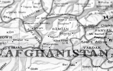 close-up map detail of afghanistan