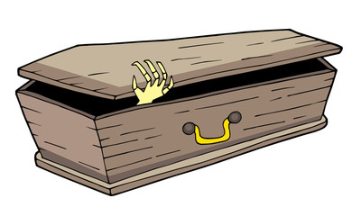 Coffin with weaving hand