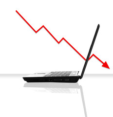 Economic Crisis shown with a red arrow graph on a laptop