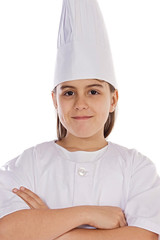 Adorable cook girl a over white background