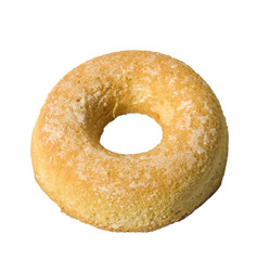 Close-up of a donut with caster sugar isolated on white.