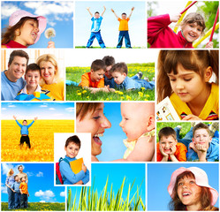 Happy family. Father, mother and children  in the park.