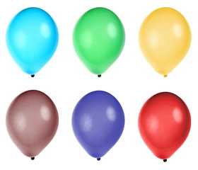Six colorful party balloons