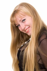 Naklejka premium Portrait of the blond girl isolated on white background
