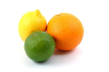 fresh lemon , orange , and citron fruits isolated on a white