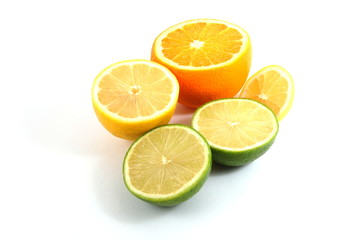 fresh lemon , orange , and citron fruits isolated on a white