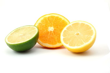 Fototapeta na wymiar fresh lemon , orange , and citron fruits isolated an a white