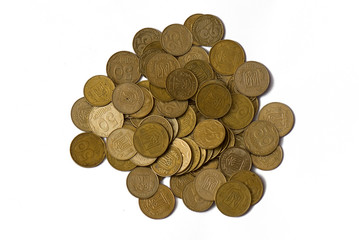 different coins of Ukraine on a white background