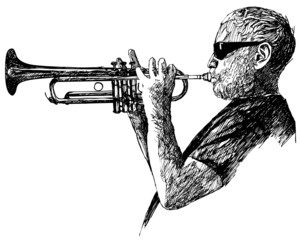 jazz trumpet player - obrazy, fototapety, plakaty
