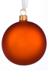 Vibrant orange Christmas Bauble on isolated white