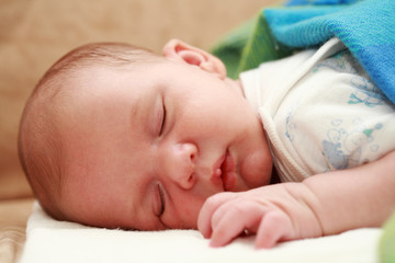 Cute newborn is sleeping peacefully