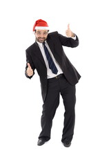 Man with Christmas hat commemorating the holiday.
