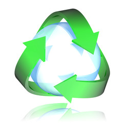 sphère entourée de flèches vertes avec reflet