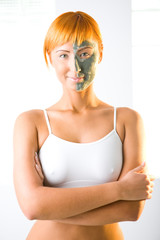 Woman in half facial mask