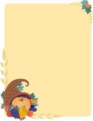 An autumn background featuring a cornucopia with a pumpkin