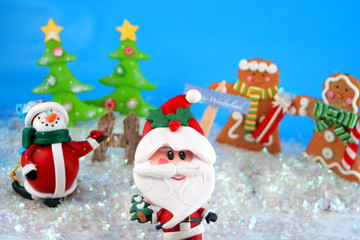 different decorative christmas characters in a field
