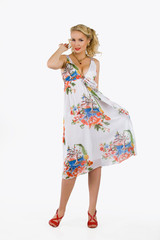 Young woman in a coloured dress