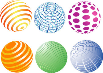 a set of spheres with colorful patterns