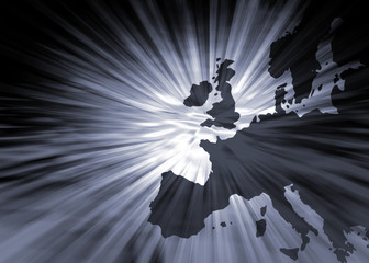 Conceptual image of Europe with stripes leading to center