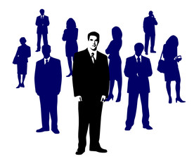 silhouettes of business people and leader - 9802868