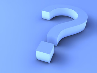 Blue question mark on simple background - remdered in 3d