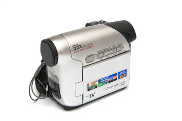 modern digital video camera isolated on white