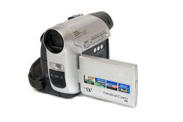 Fototapeta premium modern digital video camera isolated on white