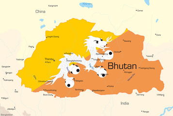 Obraz premium Vector map of Bhutan country colored by national flag