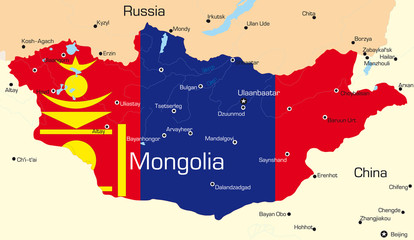 Vector map of Mongolia country colored by national flag