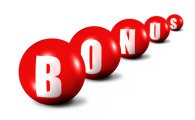 red bonus word made of spheres on white background,