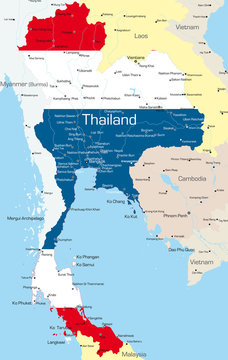 Vector map of Thailand country colored by national flag