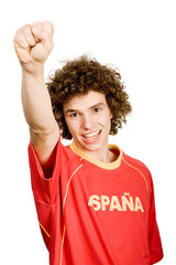 spanish young boy supporter, isolated on white