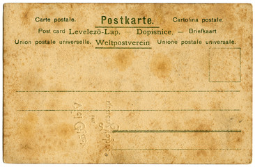 Vintage postcard with notices in various languages