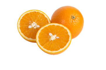 Fototapeta na wymiar Lobules of orange isolated on a white background.