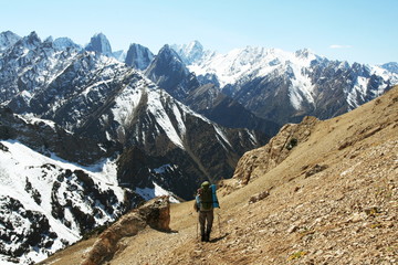 hiker in mountains