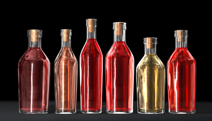 bottles of home wine on black background
