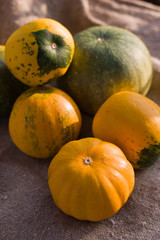 vegetable series: ripe pumpkin on the sackcloth