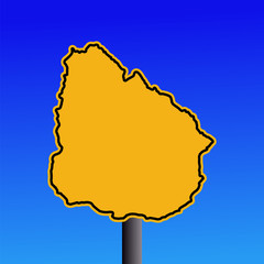 yellow Uruguay map warning sign on blue illustration