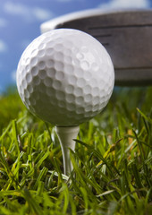 Close up of a golf ball on the tee