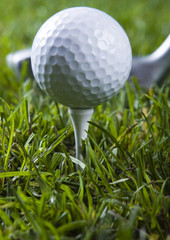 Close up of a golf ball on the tee