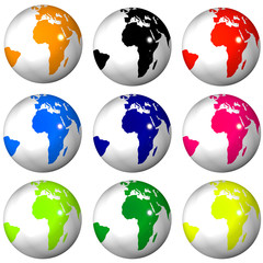 Set of nine 3D colored world