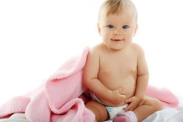 Beautiful baby. Shot in studio. Isolated on white.