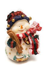 Figurine of a snowman on a white background