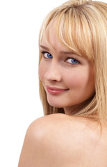 Fototapeta premium Portrait of a beautiful blonde woman with light blue eyes