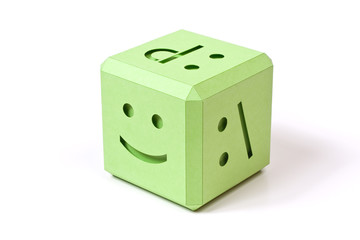 Human emotions on sides of a playing cube.