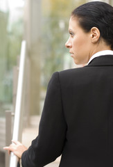 Fototapeta premium outdoor closeup portrait of businesswoman in black