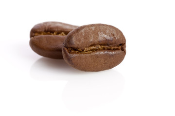 Macro of two coffee beans
