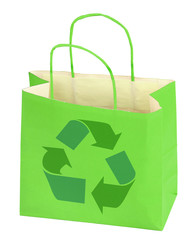 shopping bag with recycle symbol on white